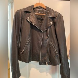 Madewell Washed Leather Motorcycle Jacket - True Black - Small